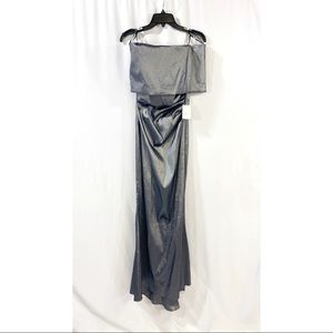 Vince Camuto Silver satin gown, perfect for Mardi Gras balls!
